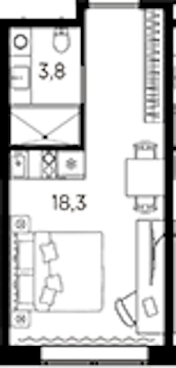 Квартира студия 22.1 м², 2/13 эт., ЖК «AVENIR Industrial»